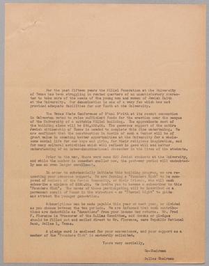 [Letter from the Hilel Foundation at University of Texas to Potential Donors, 1944]