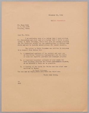 [Letter from I. H. Kempner to Mose M. Feld, November 21, 1944]