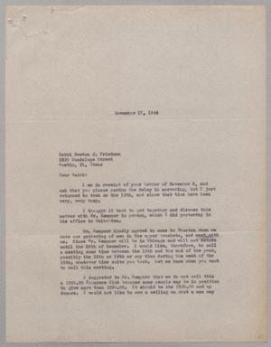 [Letter from M. M. Feld to Rabbi Newton J. Friedman, November 17, 1944]