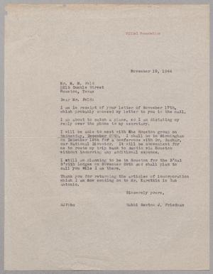 [Letter from Rabbi Newton J Friedman to M. M. Feld, November 19, 1944]