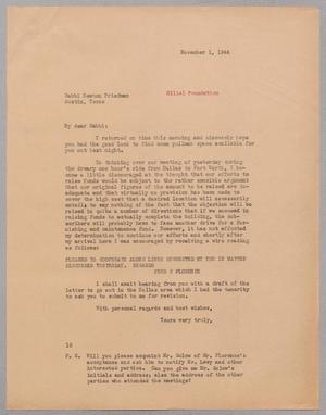 [Letter from I. H. Kempner to Rabbi Newton J. Friedman, November 1, 1944]