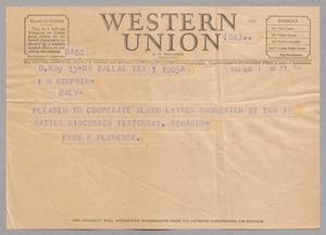 [Telegram from Fred F. Florence to I. H. Kempner, November 1, 1944]