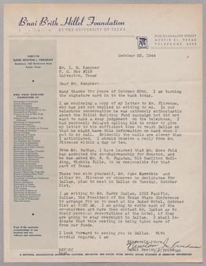 [Letter from Rabbi Newton J. Friedman to I. H. Kempner, October 23, 1944]