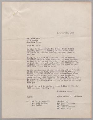 [Letter from Rabbi Newton J. Friedman to Mose M. Feld, October 23, 1944]