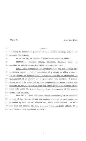 81st Texas Legislature, Regular Session, House Bill 2560, Chapter 78