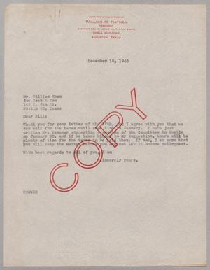 [Copy of letter from William M. Nathan to William Koen, December 18, 1945]