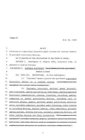 81st Texas Legislature, Regular Session, House Bill 2569, Chapter 121