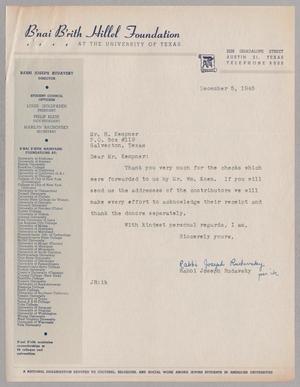 [Letter from Rabbi Joseph Rudavsky to I. H. Kempner, December 5, 1945]