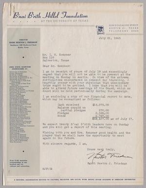 [Letter from Rabbi Newton J. Friedman to I. H. Kempner, July 21, 1945]