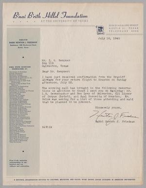 [Letter from Rabbi Newton J. Friedman to I. H. Kempner, July 16, 1945]