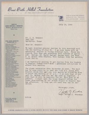 [Letter from Rabbi Newton J. Friedman to I. H. Kempner, July 14, 1945]
