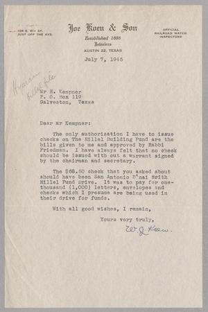 [Letter from William Koen to I. H. Kempner, July 7, 1945]