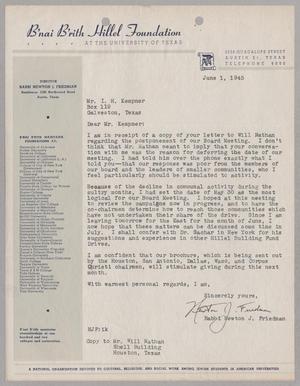 [Letter from Rabbi Newton J. Friedman to I. H. Kempner, June 1, 1945]