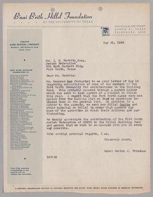 [Letter from Rabbi Newton J. Friedman to I. E. Horwitz, May 21, 1945]