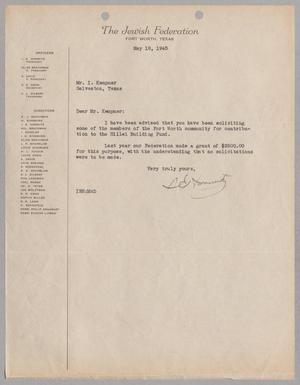 [Letter from The Jewish Federation of Fort Worth to I. H. Kempner, May 18, 2945]