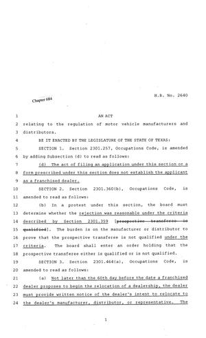 81st Texas Legislature, Regular Session, House Bill 2640, Chapter 684