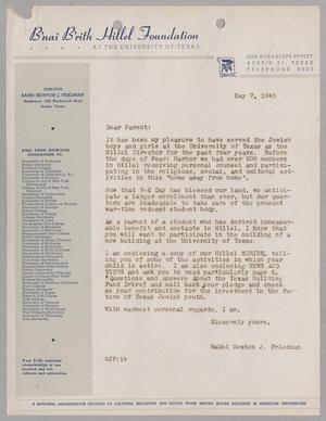 [Letter from Rabbi Newton J. Friedman to Parents, May 7, 1945]
