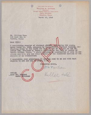 [Copy of letter from William M. Nathan to William Koen, March 19, 1945]