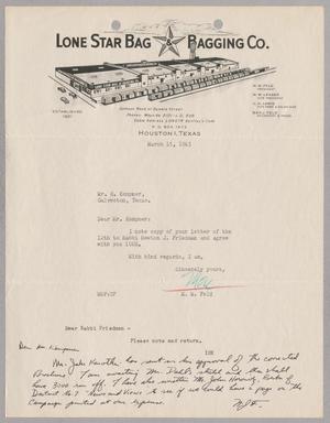[Letter from Mose M. Feld to I. H. Kempner, March 15, 1945]