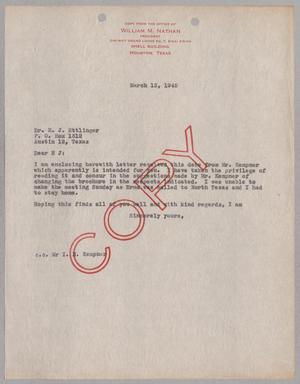 [Copy of letter from William M. Nathan to Hyman J. Ettlinger, March 13, 1945]