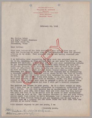 [Copy of letter from William M. Nathan to Irving Weber, February 20, 1945]