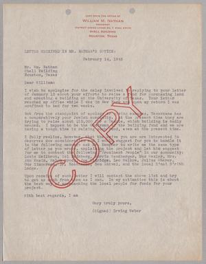 [Copy of letter from William M. Nathan to Irving Weber, February 14, 1945]