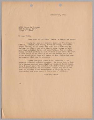 [Letter from I. H. Kempner to Rabbi Newton J. Friedman, February 14, 1945]