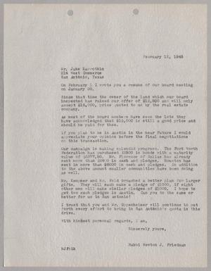 [Letter from Rabbi Newton J. Friedman to Jake Karrotkin, February 12, 1945]
