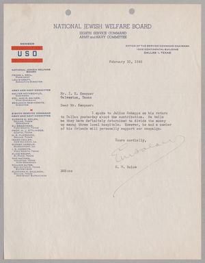 [Letter from E. M. Solow to I. H. Kempner, February 10, 1945]