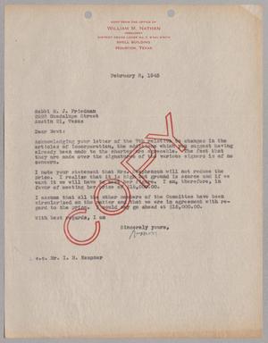 [Copy of letter from William M. Nathan to Rabbi Newton J. Friedman, February 8, 1945]