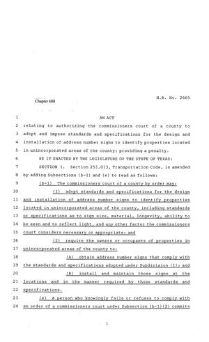81st Texas Legislature, Regular Session, House Bill 2665, Chapter 688