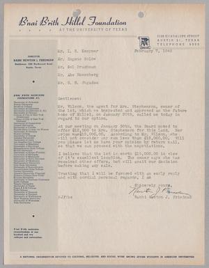 [Letter from Rabbi Newton J. Friedman to Members of the Board of Directors for the B'nai B'rith Hillel Building Foundation, February 7, 1945]