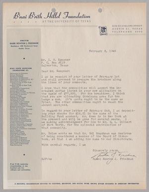 Primary view of object titled '[Letter from Rabbi Newton J. Friedman to I. H. Kempner, February 6, 1945]'.
