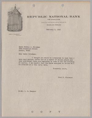 [Letter from Fred F. Florence to Rabbi Newton J. Friedman, February 3, 1945]