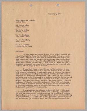Primary view of object titled '[Letter from I. H. Kempner to The B'nai B'rith Hillel Building Foundation Committee, February 1, 1945]'.