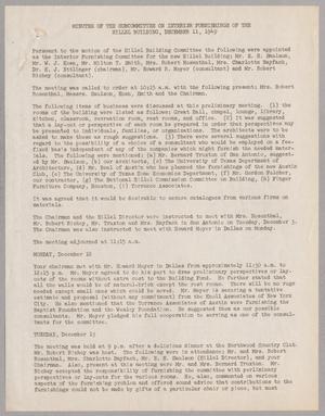 Minutes of the Subcommittee on Interior Furnishings of the Hillel Building, December 11, 1949