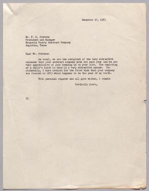 [Letter from Isaac H. Kempner to F. K. Stevens, December 27, 1951]