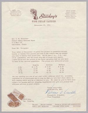 [Letter from Stuckey's, Inc. to Isaac H. Kempner, November 29, 1951]