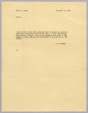 [Letter from I. H. Kempner to Thos. L. James, November 23, 1951]