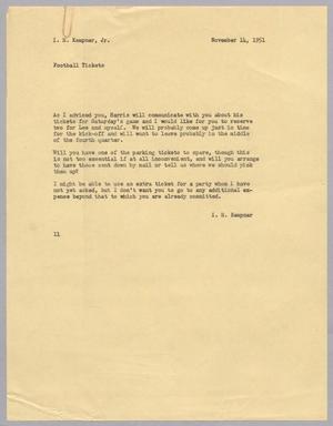 [Letter from Isaac H. Kempner to I. H. Kempner, Jr., November 14, 1951]