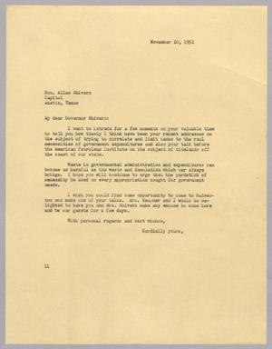 [Letter from Isaac H. Kempner to Allan Shivers, November 10, 1951]
