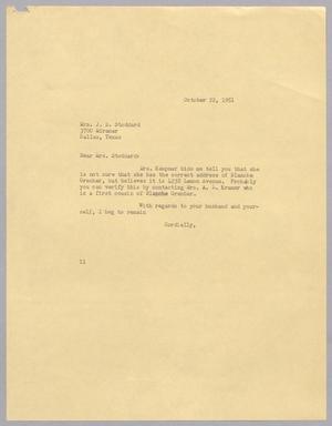 [Letter from Isaac H. Kempner to Mrs. J. B. Stoddard, October 22, 1951]