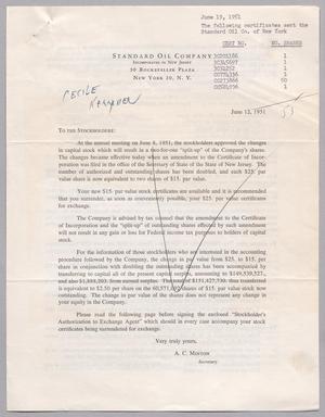 [Letter from Standard Oil Company, June 12, 1951]