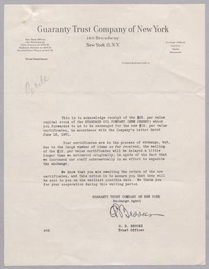 [Letter from Guaranty Trust Company of New York, 1951]