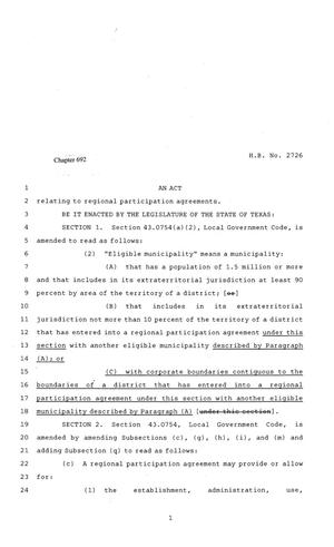 81st Texas Legislature, Regular Session, House Bill 2726, Chapter 692