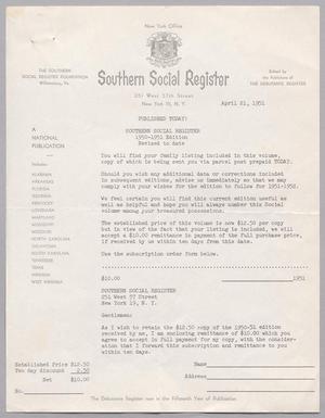 [Letter from the Southern Social Register, April 21, 1951]