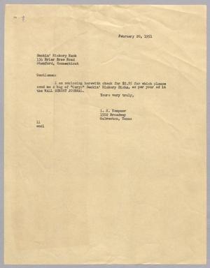 [Letter from Isaac H. Kempner to Smokin' Hickory Hank, February 20, 1951]