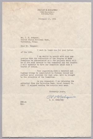 [Letter from Sylvan B. Schapiro to I. H. Kempner, February 15, 1951]