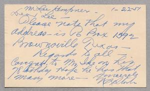 [Post Card from W. S. Stots to Robert Lee Kempner, January 22, 1951]