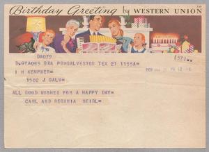 [Telegram from Carl & Regina Seidl to I. H. Kempner, January 21, 1951]